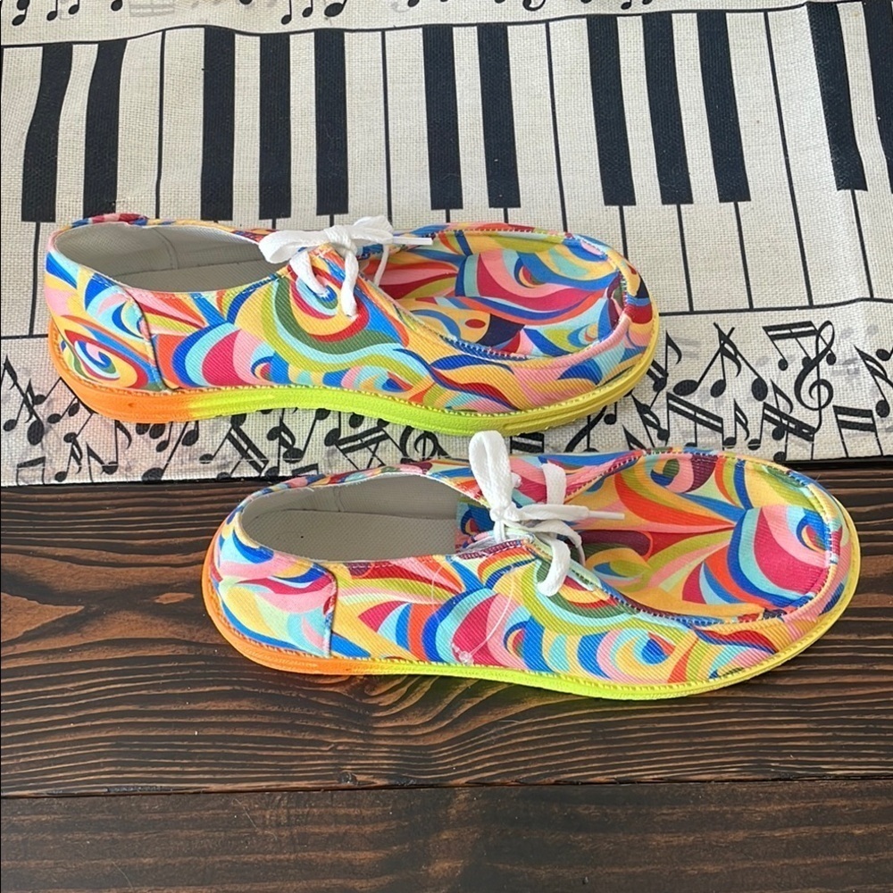 Rainbow Vivid Colorful White Lace Up Casual and Psychedelic Shoes - Picture 4 of 6
